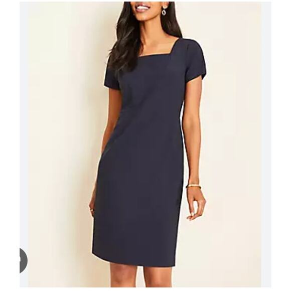 NWT Ann Taylor Navy Blue Sheath Dress Size 14 Square Neck Workwear - Picture 1 of 9